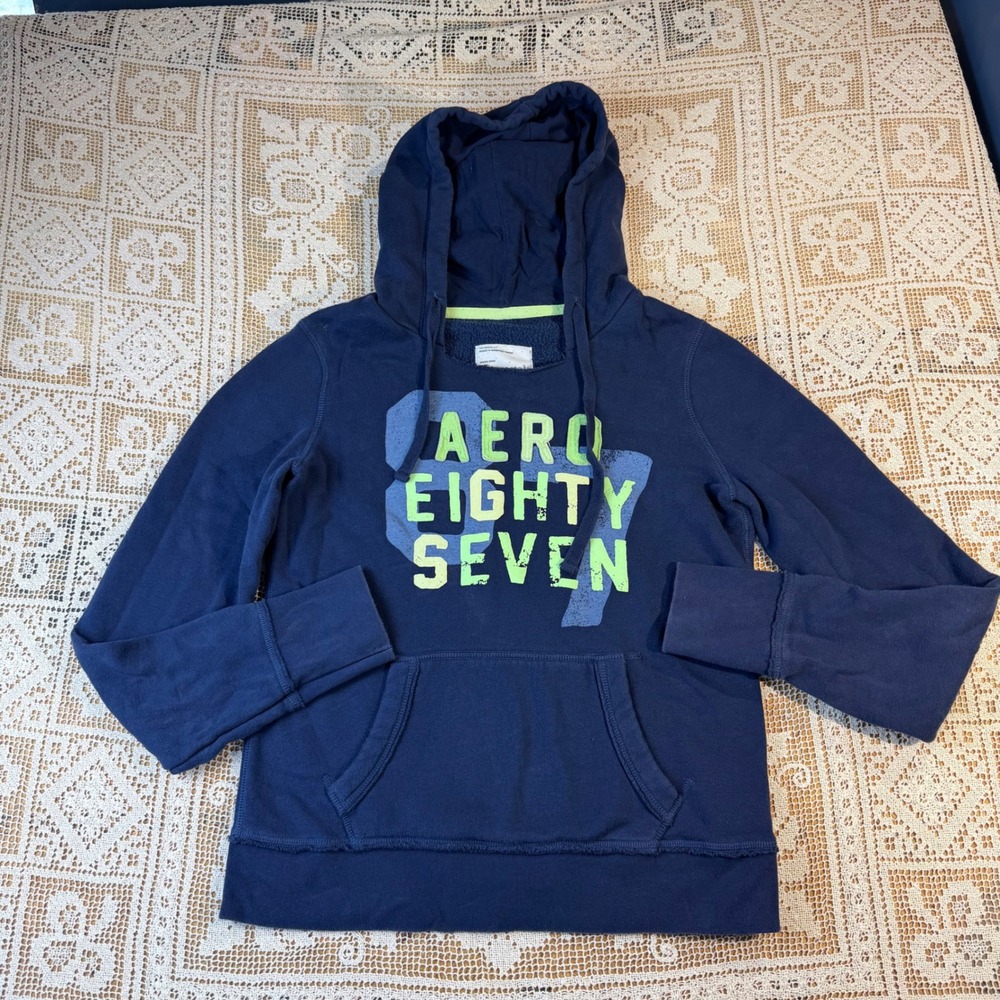 Aeropostale Womens Navy Blue Aero Eighty Seven Graphic Pullover Hoodie